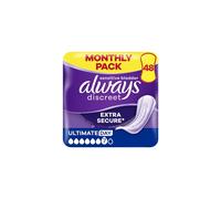 Always Discreet Incontinence Pads Women, Ultimate Day, Absorbency 6, 48 Sanitary Towels (12 x 4 Packs), Extra Secure Bladder Weakness Pads Women, Odo