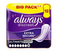 Always Discreet Incontinence Pads Women Ultimate Night 12 Count Extra Secure & Discreet