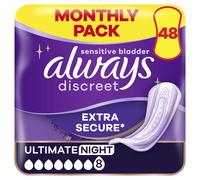 Always Discreet Incontinence Pads Women, Ultimate Night, Absorbency 8, 48 Sanitary Towels (12 x 4), Extra Secure Bladder Weakness, Odour Neutraliser