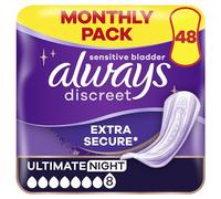 Always Discreet Incontinence Pads Women, Ultimate Night, Absorbency 8, 48 Sanitary Towels (12 x 4), Extra Secure Bladder Weakness, Odour Neutraliser