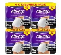 Always Discreet Incontinence Pant Maximum Protection 8 Drops, Size L, 4x12 Counts, with Odour Neutralising Technology