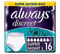 Always Discreet Incontinence, Pants size L for Women with sensitive bladder, Super Night, 7 drops absorbency, 2 packs of 8 count (total 16 count)