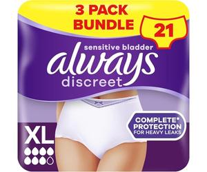 Always Discreet Incontinence Pants Women, Extra Large, UK Size 22-28, White, Absorbency 6, 21 Underwear/Knickers (7 x 3 Pack), Heavy Bladder Leak Protection/Maternity Postpartum, Odour Neutraliser