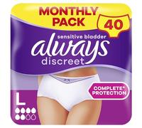 Always Discreet Incontinence Pants Women Large, UK Size 16-22, White, Absorbency 5, 40 Disposable Underwear , Knickers (10 x 4 Packs), Heavy Bladder Leak Protection , Maternity Postpartum Pants