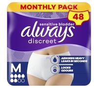 Always Discreet Incontinence Pants Women, Medium, Disposable Underwear Women, UK Size 8-14, White, Absorbency 6, 48 Underwear , Knickers (12 x 4 Packs), Bladder Leak Protection , Maternity Postpartum