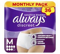 Always Discreet Incontinence Pants Women, Medium, UK Size 10-16, White, Absorbency 6, 36 Underwear , Knickers (9 x 4 Packs), Heavy Bladder Leak Protection , Maternity Pants After Birth