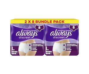 Always Discreet Incontinence Pants Women Plus, L, 2x8 Pants, Locks Leaks & Odors, Comfortable & Barely Noticeable