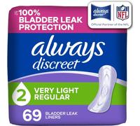 Always Discreet Incontinence Panty Liners for Women with Bladder Leaks, Size 2, Very Light Absorbency, Up to 100% Bladder Leak Protection 69 CT