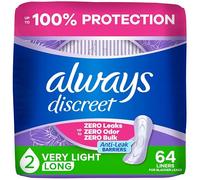Always Discreet Incontinence Panty Liners for Women with Bladder Leaks, Size 2, Very Light Absorbency, Long Length, Up to 100% Bladder Leak Protection 64 CT