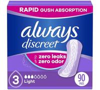 Always Discreet Incontinence & Postpartum Incontinence Pads for Women, 90 Count, Light Absorbency (30 Count, Pack of 3-90 Count Total)