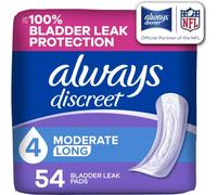 Always Discreet, Incontinence & Postpartum Pads for Women, Size 4, Moderate Absorbency, Long Length, 54 Count