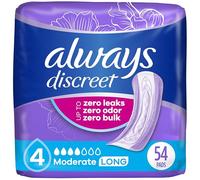 Always Discreet, Incontinence & Postpartum Pads for Women, Size 4, Moderate Absorbency, Long Length, 54 Count