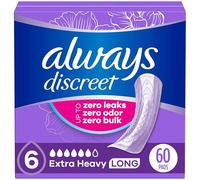 Always Discreet, Incontinence & Postpartum Pads for Women, Size 6 Drops, Extra Heavy Long Absorbency, 60 Count