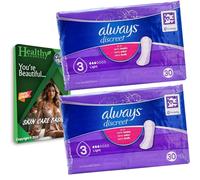 Always Discreet Light 30 Pads 3 Drop Liners for Bladder Leaks Incontinence - 2 Pack (60 Pads Total) - Vital Volumes Tips Card