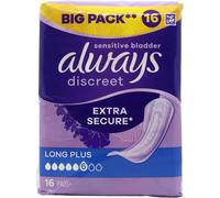 Always Discreet Incontinence Pads, Long, Plus, 16 Towels, BIGGER PACK, Odour Neutraliser, For Sensitive Bladder