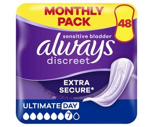 Always Discreet Maxi Incontinence Pads Women, Absorbency 7, 48 Pads,