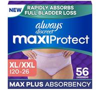 Always Discreet MaxiProtect Adult Diapers for Women, Incontinence Underwear, Postpartum Essentials, Bladder Leak Protection, Disposable Briefs, Maximum Plus Absorbency, Size XL/XXL, 56 Count