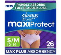 Always Discreet MaxiProtect, Reimagined Adult Diapers for Women, Maximum Plus Incontinence Underwear S/M, 16 CT