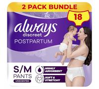 Always Discreet Postpartum & Adult Incontinence Pants High-Waisted Maternity Knickers Super Absorbent, Soft & Breathable Size Medium, 18 Count (9 x 2 Packs)