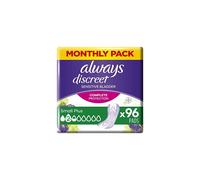 Always Discreet Incontinence Pads Women, Small Plus, 96 Moderate Absorbency Pads (16 x 6 Packs), Odour Neutraliser, for Sensitive Bladder
