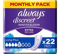 Always Discreet Women's Long Plus Incontinence Pads (22 Pads) Mega Pack, Strong Protection You Barely Feel