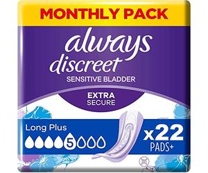 Always Discreet Women's Long Plus Incontinence Pads (22 Pads) Mega Pack, Strong Protection You Barely Feel