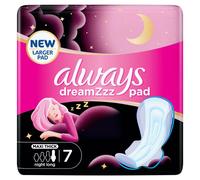 Always Dreamzz Pad Cotton Soft Maxi Thick Night Long Sanitary Pads With Wings, Leak-free Night 7 Count