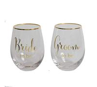 Always & Forever Set of 2 Gold Groom/Bride To Be Stemless Wine Glasses