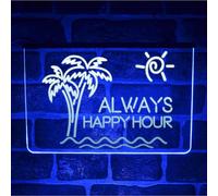 Always Happy Hour Neon LED Bar Sign | Hanging Window Light Up Display For Home Pub
