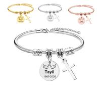 Always In My Heart, Personalized Cross Charm Memorial Bracelet, Custom Name Memory Bracelets for Lost Loved Ones, Personalised Adjustable Bracelets for Women, memorial jewellery
