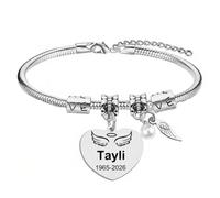 Always In My Heart, Personalized Wings Memorial Bracelet, Custom Name & Date memory Bracelets for Lost Loved Ones, Personalised Adjustable Engraved memorial Bracelet for Men