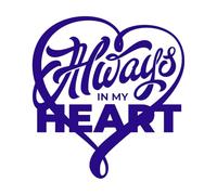 Always in My Heart Typography of 3D neon Striped Heart Isolated Lettering Calligraphy Vinyl Art Sticker 54.6x58.4cm Glass Stickers DarkBlue
