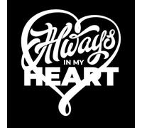 Always in My Heart Typography of 3D neon Striped Heart Isolated Lettering Calligraphy Vinyl Wall Decals 42x44.9cm Multi Color Selection White