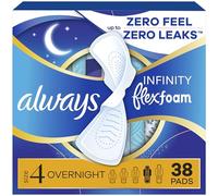 Always Infinity Feminine Pads for Women, Size 4 Overnight, with wings, unscented, 38 Count