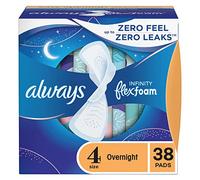 Always Infinity Feminine Pads for Women, Size 4 Overnight, with wings, unscented, 38 Count