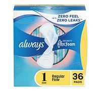 Always Infinity Feminine Pads for Women, Size 1 Regular Absorbency, with Wings, with Flexfoam, Unscented, 36 Count