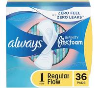 Always Infinity Feminine Pads for Women, Size 1 Regular Absorbency, with Wings, with Flexfoam, Unscented, 36 Count