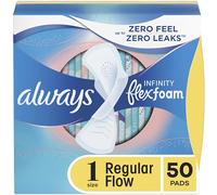 Always Infinity Feminine Pads for Women, Size 1 Regular, with Wings, unscented, 50 ct