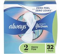Always Infinity Feminine Pads for Women, Size 2, Heavy Flow Absorbency, with Wings, Unscented, 32 Count