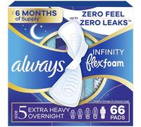 Always Infinity Feminine Pads with Wings for Women, Size 5, Extra Heavy Overnight, Unscented, 22 Count - Pack of 3 (66 Count Total)