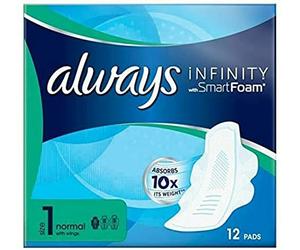 Always Infinity FlexProtect Pads Long (Size 2) Wings, Unscented, 6X 11 Sanitary Towels, Up to Zero Feel, Up to Zero Leaks, Thin and Flexible Protection, Always' Softest Toplayer