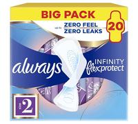 Always FlexProtect Sanitary Towels Long (Size 2) with Wings 20 Pads, Unscented, for up to Zero Feel & Zero Leaks, Super-Absorbent & Flexible Protection