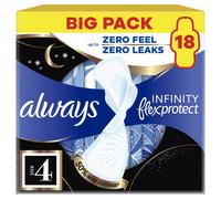 Always Infinity FlexProtect Sanitary Towels Night Extra (Size 4) with Wings 18 Pads, Unscented, for Up to Zero Feel & Zero Leaks, Super-Absorbent & F