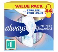 Always Infinity FlexProtect Sanitary Towels, Size 1 Normal, Value Pack, 2 Packs of 22 Count, Unscented, for up to Zero Feel & Zero Leaks, Super Absor