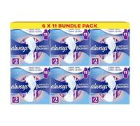 Always Infinity FlexProtect Sanitary Towels, Size 2 Long, 6 Packs of 11 Count, Unscented, for up to Zero Feel & Zero Leaks, Super Absorbent & Flexible Protection