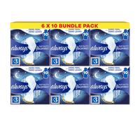 Always Infinity FlexProtect Sanitary Towels, Size 3 Night, 6 Packs of 10 Count, Unscented, for up to Zero Feel & Zero Leaks, Super Absorbent & Flexib