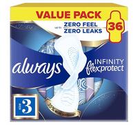 Always Infinity FlexProtect Sanitary Towels, Size 3 Night, Value Pack, 2 Packs of 18 Count, Unscented, for up to Zero Feel & Zero Leaks, Super Absorbent & Flexible Protection