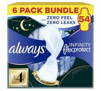 Always Infinity FlexProtect Sanitary Towels, Size 4 Secure Night, 9 Count Case of 6, Unscented, for up to Zero Feel & Zero Leaks, Softest Top-Layer, Super Absorbent & Flexible Protection