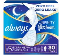 Always Infinity Feminine Pads for Women, Size 5 Extra Heavy Overnight, with Wings, unscented, 30 Count