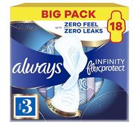 Always FlexProtect Sanitary Towels Night (Size 3) with Wings 18 Pads, Unscented, for up to Zero Feel & Zero Leaks, Super-Absorbent & Flexible Protection